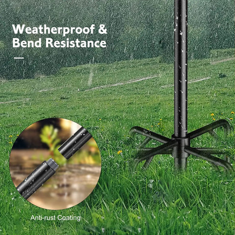 Weatherproof feature of Two Pack String Light Poles With Seven Prong Steel Construction Includes Two Hooks And Fence Brackets