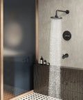 Black Shower Faucet Set With Tub Spout No Fuss Dual Function Trim Kit 8 Inch Rain Shower Head Wall Mounted Rainfall System