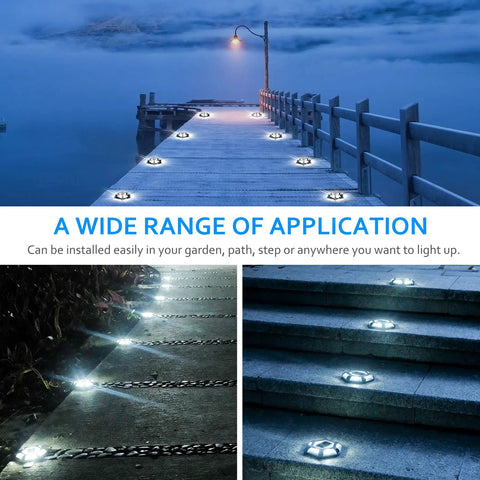 Solar Dock Lights 8 Pack Waterproof Outdoor LED Aluminum Path Lights For Driveways And Gardens installed on dock and steps