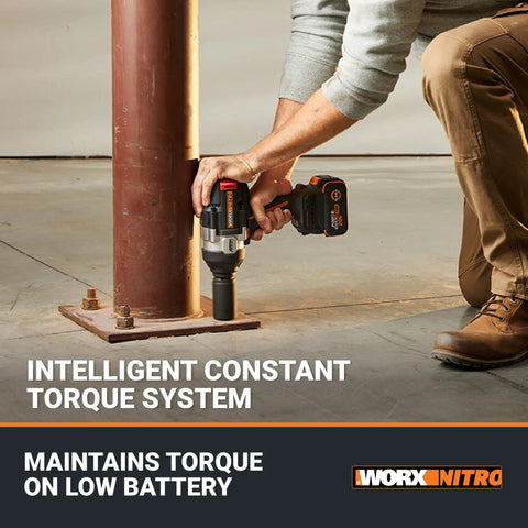 User operating the Badass 20V Brushless Cordless Impact Wrench for tightening bolts with intelligent torque control.