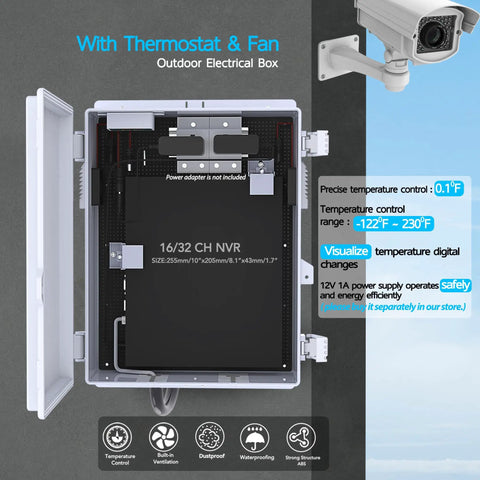 Outdoor Waterproof Electrical Box IP65 ABS Plastic Enclosure With Fan And Thermostat, Mounting Plate And Hinged Lid