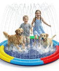 78 Inch Extra Large Non Slip Splash Pad For Kids And Dogs With Thicker Sprinkler Mat, featuring children and dogs playing.