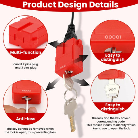 Electrical Plug Lockout Device For US 2 And 3 Prong Plugs Key Retaining Safety Lock 2 Pack OSHA LOTO Compliant