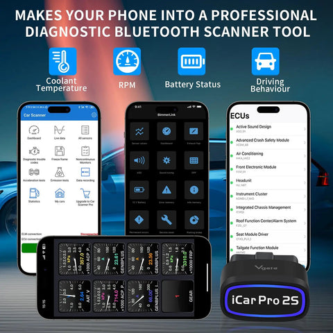 Bluetooth OBD2 Diagnostic Adapter For iOS Android And Windows Read And Clear Check Engine Codes Real Time Performance Data And Logger
