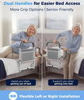 Senior Bed Rail With Dual Non Slip Handles And Storage Pouch Safe Bed Cane For Elderly And Post Surgery Recovery Reduces Falls Keeps Independence Easy Install Fits Most Beds shown with person using handles for support