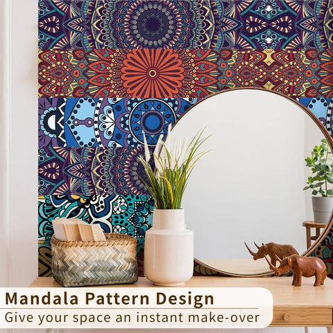 Colorful mandala design on staircase with 14 strips stair riser stickers peel n stick self adhesive vinyl staircase murals