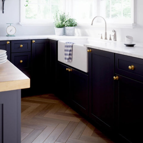 Kitchen with dark cabinets featuring 10 Pack Modern Gold Cabinet Knobs 1-1/2 Inch Kitchen Cabinet Handles And Drawer Knobs For Cupboards