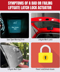 Symptoms of a bad liftgate latch lock actuator with door open warning, latch issues, unlock problems; product focus keyword included.