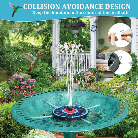Solar Bird Bath Fountain With Glass Panel 3.5W Power, 2200mAh Backup Battery, Colorful LED Lights, Eight Spray Modes, Red Flower Design