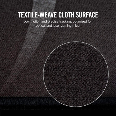 Close-up of anti fray cloth gaming mouse pad showing textile-weave surface for optical and laser mice, extended size.