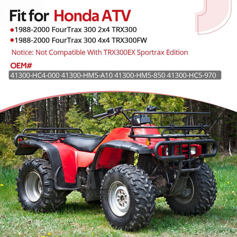 Red Honda ATV compatible with 1988-2000 FourTrax 300 TRX300 2x4 4x4, showing side view with black racks.