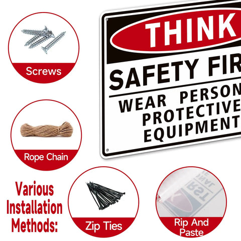 No Nonsense Safety First Sign Stickers Red Waterproof Durable PPE Warning Sign For Workplace Lab Construction Site Installation