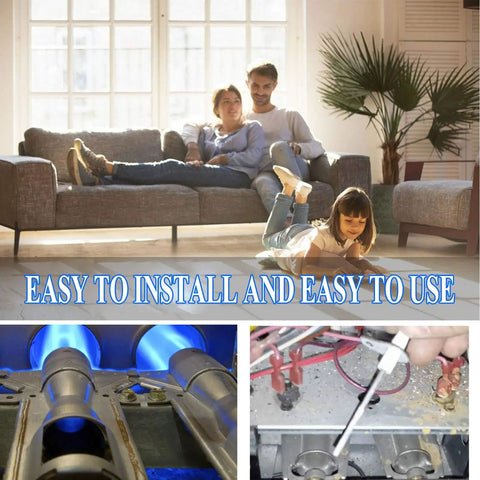 Family relaxing at home with Flame Sensor Replacement 2 Pack For Gas Furnaces Three Point Eight Inch Probe visible below