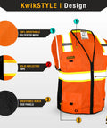 Image of Big Kahuna Hi Vis Safety Vest Class 2 Orange Medium featuring breathable mesh and reflective tape for safety.