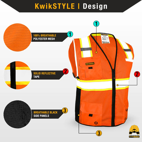 Image of Big Kahuna Hi Vis Safety Vest Class 2 Orange Medium featuring breathable mesh and reflective tape for safety.