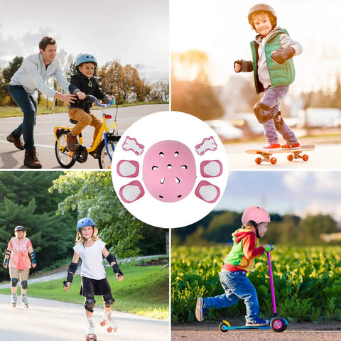 Kid Friendly 7 Piece Protective Gear Set With Adjustable Helmet Knee Pads Elbow Pads And Wrist Guards For Outdoor Sports Like Cycling Skateboarding Roller Skating And Scooter Pink For Ages 3 To 10.