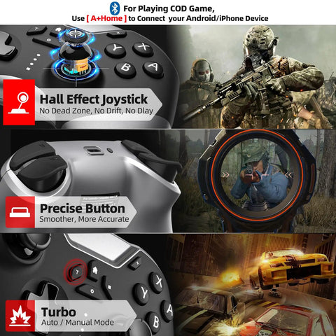 Wireless Game Controller for Switch PC iPhone Android Apple Arcade TV Steam With Bluetooth 4.0 and Wired USB Connection Hall Effect Joysticks
