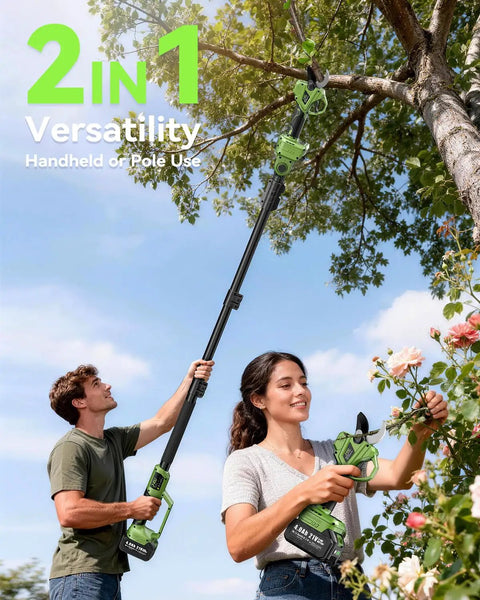 Cordless 2-In-1 Electric Pruning Shears With Extension Pole No Ladder Needed Reach From Handheld To 15 Ft for tree trimming