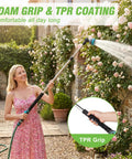 Extendable Watering Wand 37 To 55 Inch With 9 Pattern Heavy Duty Metal Nozzle Pivot Head And Thumb Flow Control in use