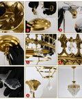 Modern Crystal Chandelier Round Gold Pendant Light Fixture For Living Room Dining Room Foyer And Bedroom, shown in assembly details