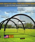 Backyard Portable Batting Cage Net For Baseball And Softball, Pop Up Cage 22 Ft By 12 Ft By 8 Ft, Pitching Machine Hole