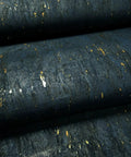 Top Shelf Natural Cork Wall Covering In Dope Navy Blue With Shiny Gold Metallic Vibes Solid Removable Washable Texture Heavy Duty Unpasted Game Changer Basement Ready Upgrade 3 Ft By 24 Ft Roll, close-up view of texture.