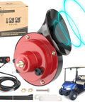Universal 12 Volt Golf Cart Horn Kit with Easy Plug and Play Install, hand steering mount button switch, and wiring harness