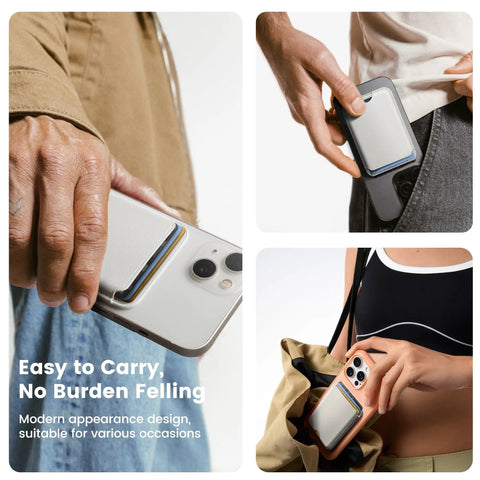 Stronger Magnetic Wallet For iPhone 12 to 17 with MagSafe compatibility, N52 magnets, RFID blocking shield, white leather card holder