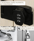 Keyless 3 Digit Rotary Lock For Cabinets And Drawers No Keys Needed Password Door Latch mounted on a wood cabinet door.