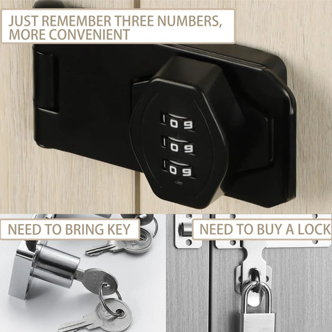 Keyless 3 Digit Rotary Lock For Cabinets And Drawers No Keys Needed Password Door Latch mounted on a wood cabinet door.