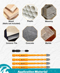 Upgraded Masonry Drill Bit Set 3/16 To 3/8 Inch Serrated Carbide Bits for various materials including wood, plastic, masonry, tile, concrete, and marble.