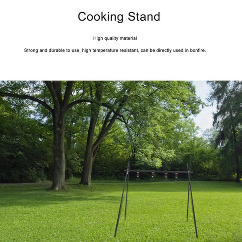 Portable Campfire Cooking Stand Tripod For BBQ Grill Aluminum Alloy Outdoor Camping Picnic Gear in grassy park setting