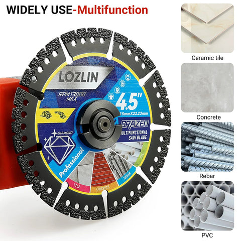 LOZLIN 3-pack 4.5-inch diamond multi-purpose saw blades for angle grinders, front view