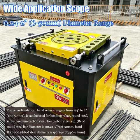 Badass Heavy Duty Electric Rebar Bender Automatic Hoop Bending Machine Built Tank Tough For Quarter To Two Inch Round Steel Bars close-up view with controls.