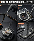 66 In 1 Magnetic Ratchet Screwdriver Set With S2 Steel Bits, Pro Grade Tool Kit in use on glasses, camera, watch, phone