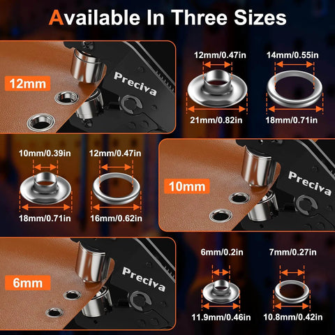 Three Size Grommet Tool Kit With Interchangeable Dies Half Inch Quarter Inch Three Eighths Inch Eyelet Setting Tool overview