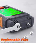 Wood Moisture Meter Handheld Digital Moisture Tester With Two And A Quarter Inch LCD Display And Tri Color Backlight showing replaceable pins
