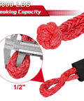 Close-up of Two Pack One Half Inch By Twenty Two Inch Synthetic Soft Shackle Rope With Winch Ring For Road Recovery 56000 Lb Breaking Strength UHMWPE Rope demonstrating size and material.