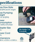 Specifications of Solid 280 GPH Submersible Pond Pump With Adjustable Flow, energy efficient for water circulation