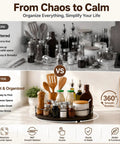 Before and after comparison of organization using Sweetly Spinning 10 Inch Lazy Susan Turntable Organizer for Kitchen Counters.