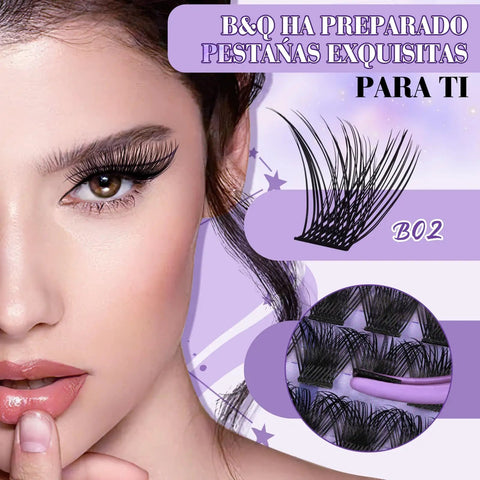 Wispy Lash Clusters Kit Natural Eyelash Extensions 156 Pieces Quick Lash Upgrade close-up view on eye and lash clusters