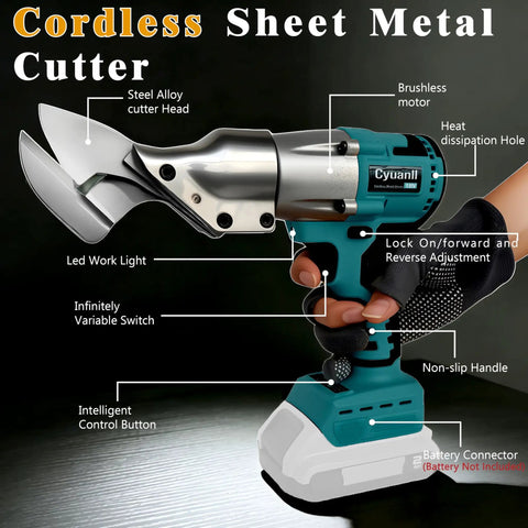 Cordless 14 Gauge Sheet Metal Cutter With 360 Degree Pivoting Head And 400Nm Brushless Motor Electric Metal Shears For Stainless Steel Leather Carpet And Iron Compatible With 18V Batteries Tool Only