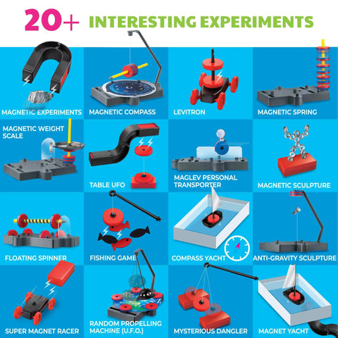 Image of 20+ experiments in the Hands-On Magnet Exploration Kit For Kids Ages 5 And Up With Magnetic Toys Wand And U-Shaped Magnet
