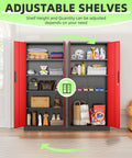 Beefy 72 Inch Heavy Duty Steel Garage Storage Cabinet With 900 Lb Capacity, 3 Point Locking System, Four Adjustable Shelves, Lockable Tall Storage for Garage Office or Warehouse, Black and Red, open with adjustable shelves
