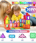 Child playing with Magnetic Tiles Building Blocks For Kids Ages Three To Eight Kid Friendly Colorful Magnetic Stacking Toys