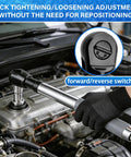 1/2 Inch Offset Extension Wrench Impact Rated Ratchet Adapter For Electric Drill in use on an engine with a hand gripping it.