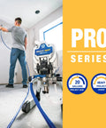 Pro Grade Airless Paint Sprayer With Fully Adjustable Pressure And A Rugged Stainless Steel Piston Pump That Cranks Out Thick Paint Straight From The Bucket Without Thinning Fuss For Big Jobs being used for wall painting.