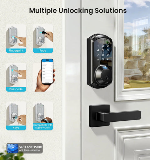Slick Fingerprint Smart Lock With Heavy Duty Zinc Alloy Handles And Auto Lock App Control Delivering Hassle Free Zero Key Stress Matte Black Finish That Brings Top Shelf Security Straight To Your Door