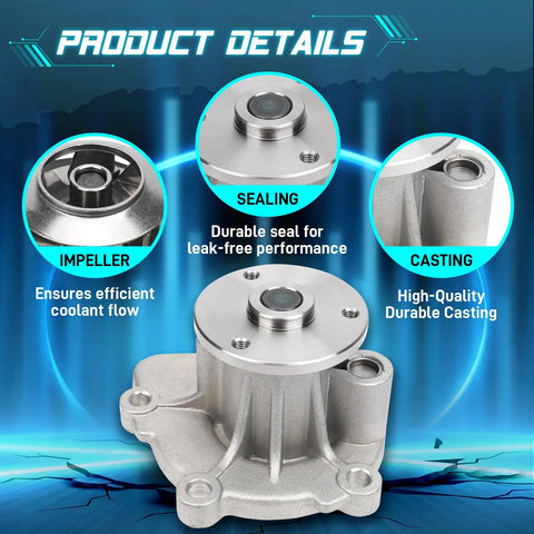 Heavy Duty Electric Water Pump Kit With Seal Gasket Straight Bolt On Cooling Swap For Chrysler 200 Sebring Dodge Avenger Caliber Jeep Cherokee Compass Fiat 500x Replaces 5047138Ac Aw6038 detailing impeller and seal design.