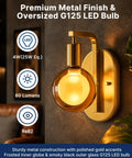 FLSNT Wall Sconces Set of 2 with Oversized G125 LED Bulbs, 1800K Dimmable Ambient Wall Lighting, Gold Vintage Hardwired Wall Light for Bedroom, Hallway, Living Room, Bedside with frosted globe design.